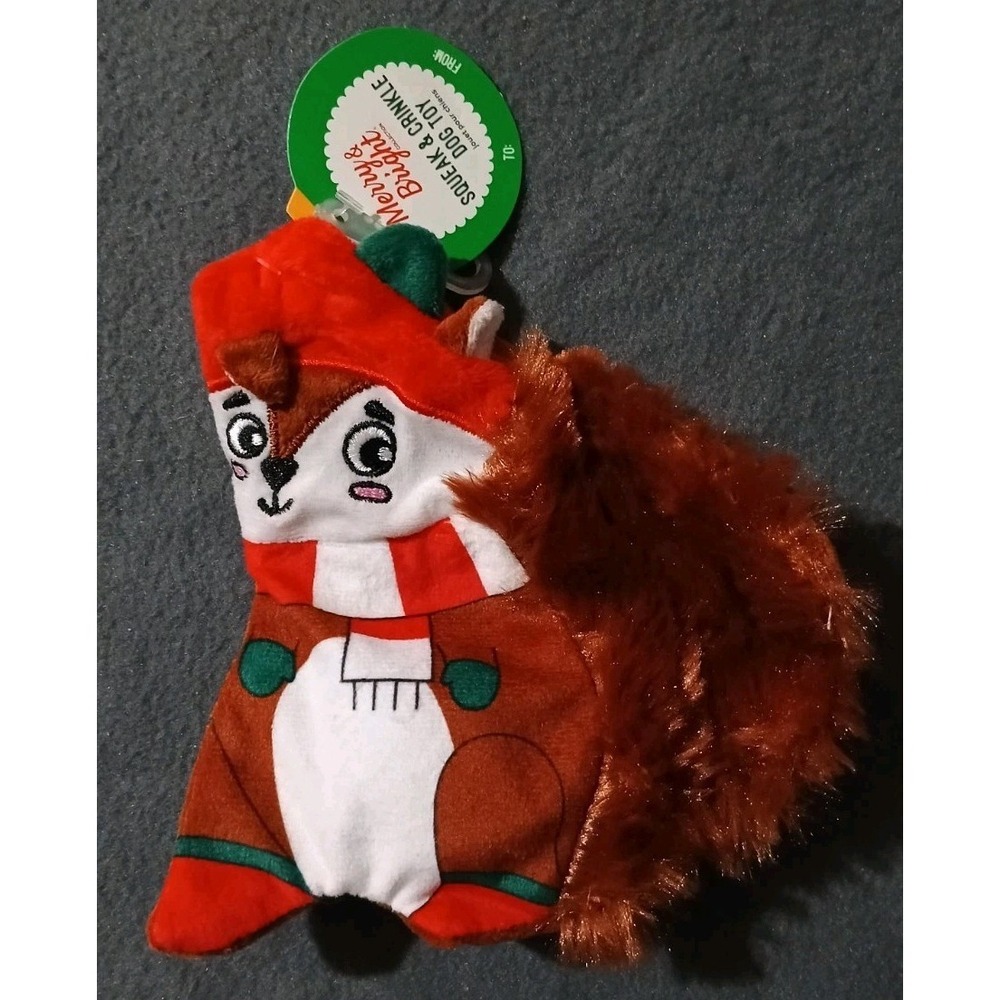 Merry & Bright Collection Squeak And Crinkle Dog Toy - Squirrel Flattie **NEW**